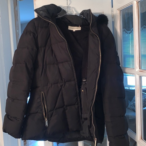 Calvin Klein Women’s Puffer Winter Coat Fur Hood - Picture 1 of 8